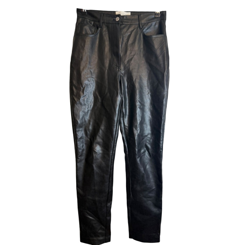 Aritzia Wilfred The Melina Pant Black Vegan Leather High Waisted Straight Leg 8